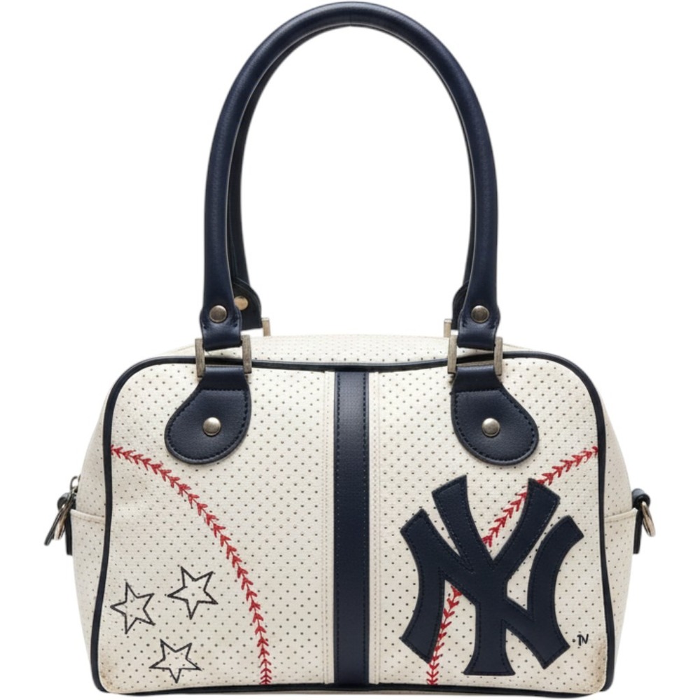 MLB New York Yankees Bowler Handbag White Navy Baseball Stitch Stars Bag